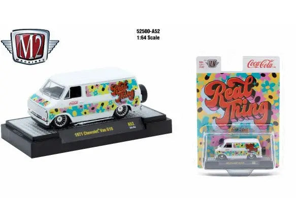 Coca-Cola themed 1971 Chevrolet Van G10 diecast model from M2 Machines Release A52