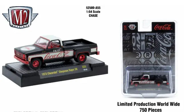 Black and white 1973 Chevrolet Cheyenne Super toy truck Coca-Cola edition with red wheels