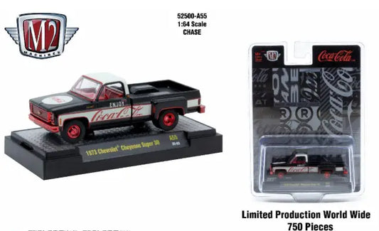 Black and white 1973 Chevrolet Cheyenne Super toy truck Coca-Cola edition with red wheels