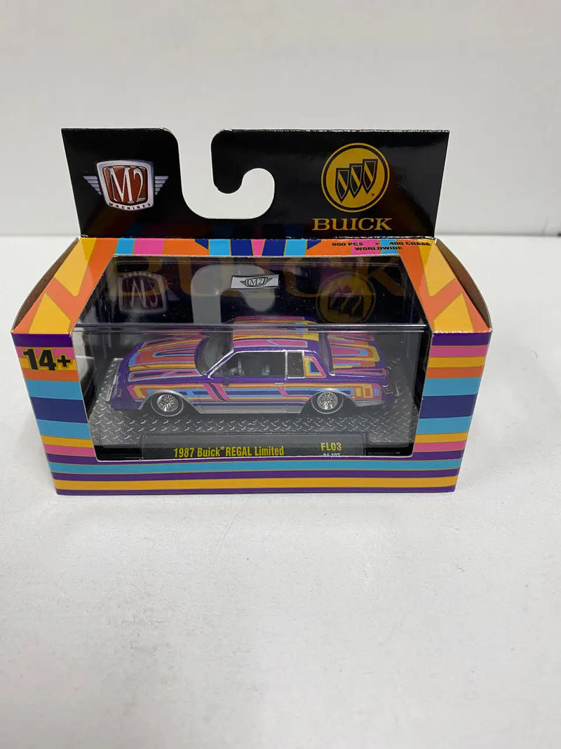 Striped 1987 Buick Regal Limited diecast car from M2 Machines Fun Lines collection
