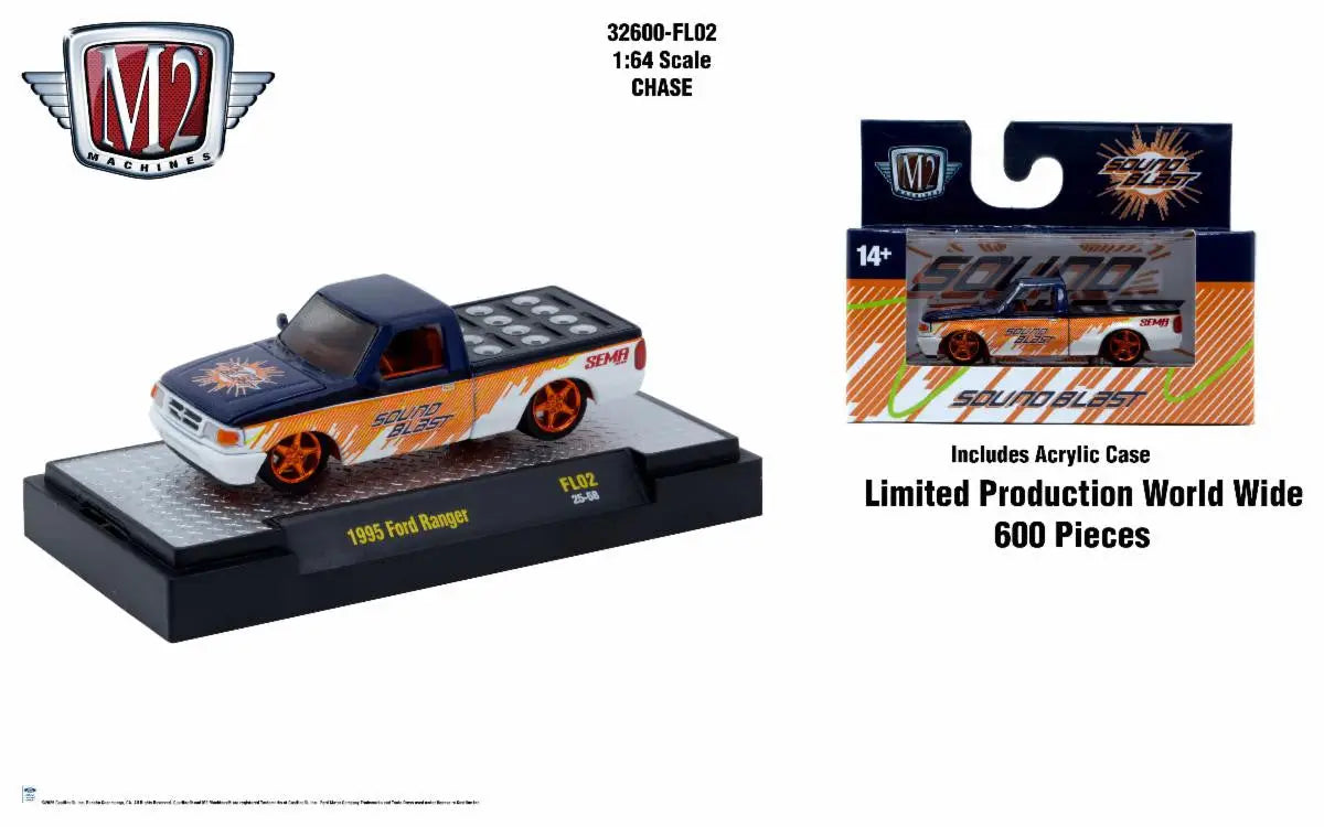 M2 Machines Fun Lines 1:64 SEMA 1995 Ford Ranger FL02 Sound Blast CHASE