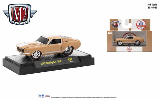 Gold-colored 1967 Shelby GT-500 on display stand from M2 Machines Ground Pounder R27