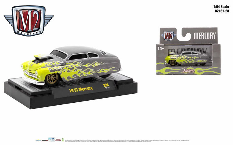 Custom 1949 Mercury in silver-grey with yellow flames from M2 Machines Ground Pounder