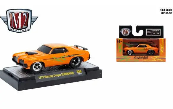 Orange 1970 Mercury Cougar Eliminator toy car from M2 Machines Ground Pounder series