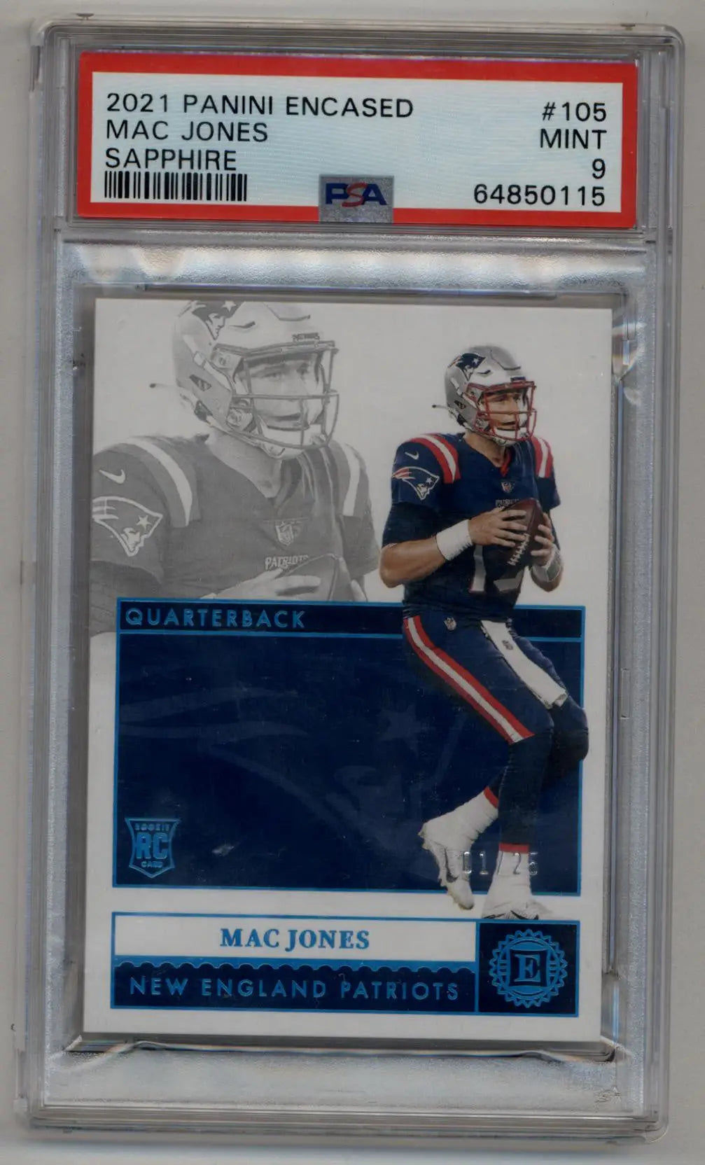 Mac Jones 2021 Encased Sapphire 01/25 PSA 9 Mint - Football Card Single