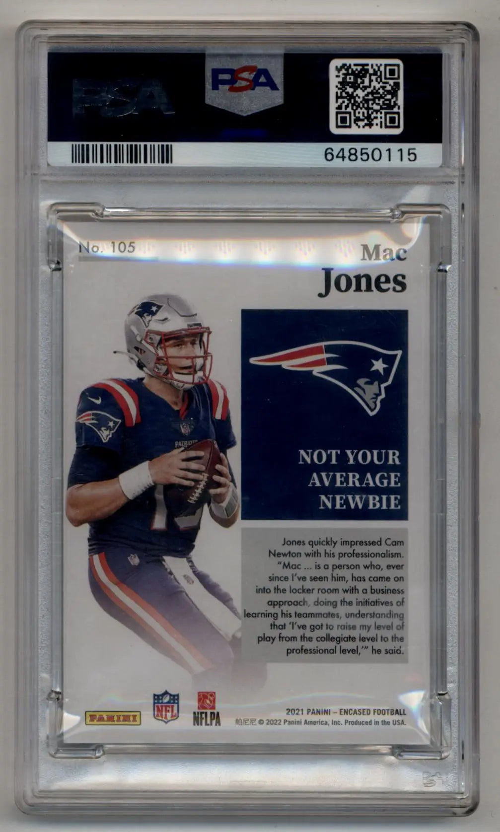 Mac Jones 2021 Encased Sapphire 01/25 PSA 9 Mint - Football Card Single