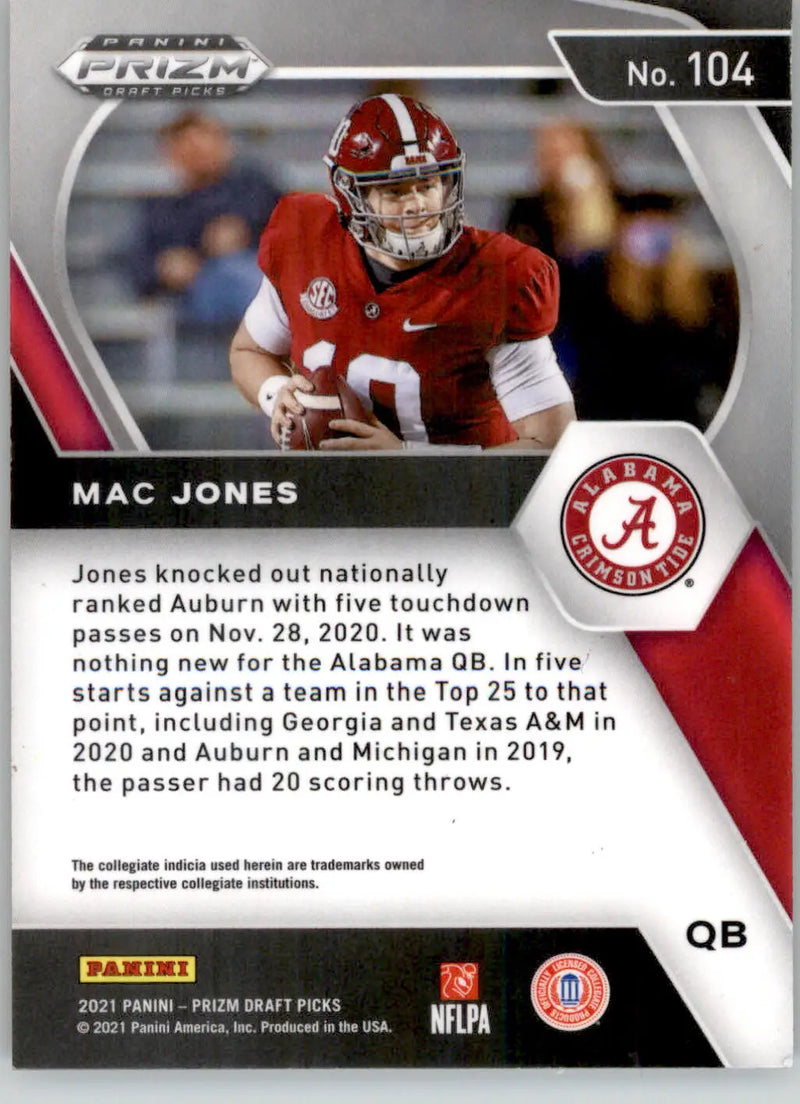 Mac Jones - 2021 Panini Prizm Draft Picks Collegiate - #104 - Football - Football Card Single