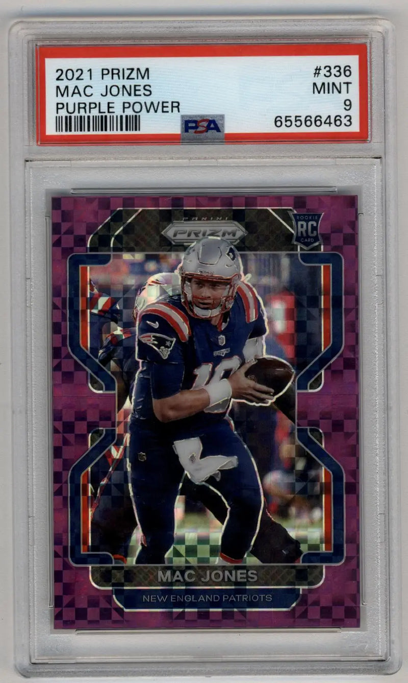 Mac Jones 2021 Panini Prizm Prizms Purple Power #336 36/49 PSA 9 Mint - Football Card Single
