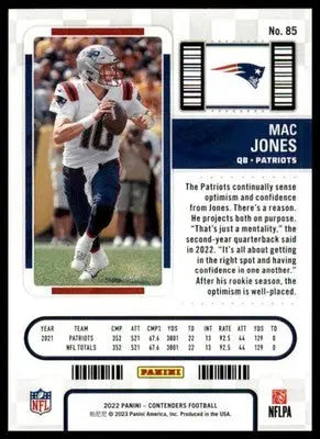 Mac Jones 2022 Panini Contenders #85 New England Patriots - Football Card Single