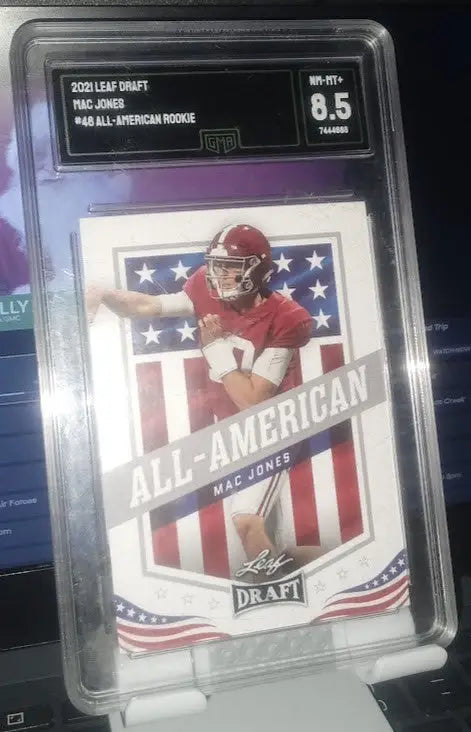 Mac Jones Graded RC 2021 Leaf Draft All American #46 Football Card Alabama NM-M