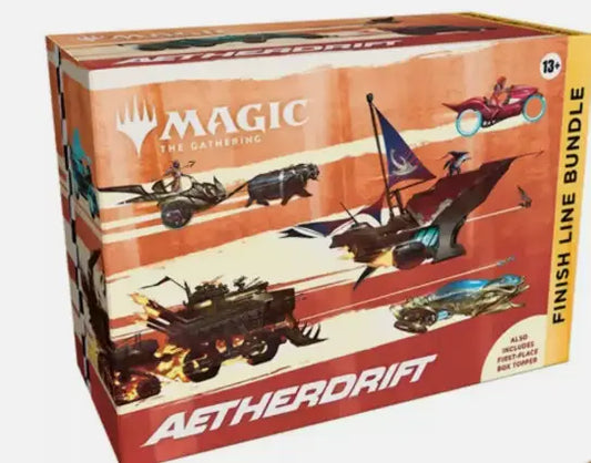 Magic Aetherdrift Finish Line Bundle Box with fantasy vehicles and flying ships