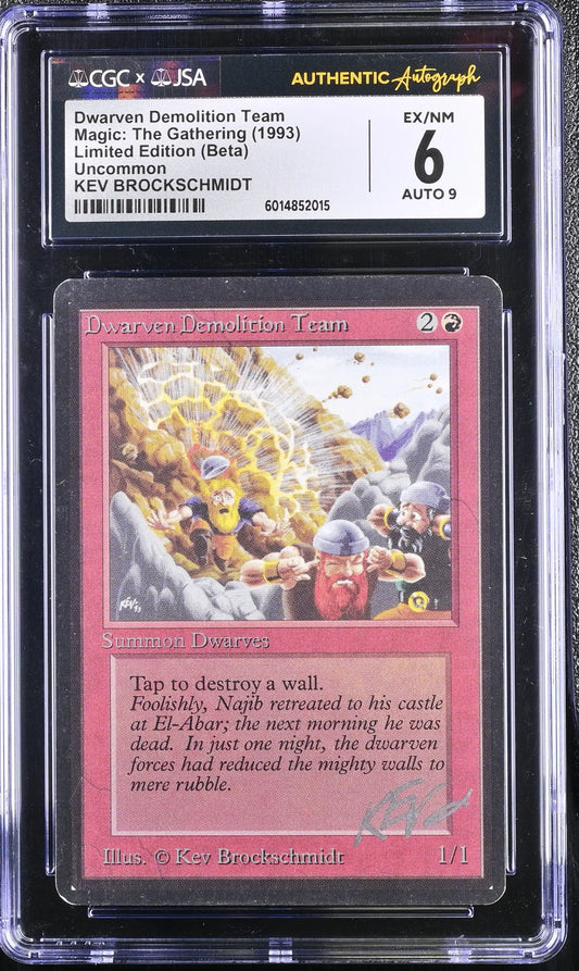 Magic MTG Dwarven Demolition Team [Beta Edition] CGC 6 Ex/NM JSA Kev Brockschimidt Autograph - Magic Card Single