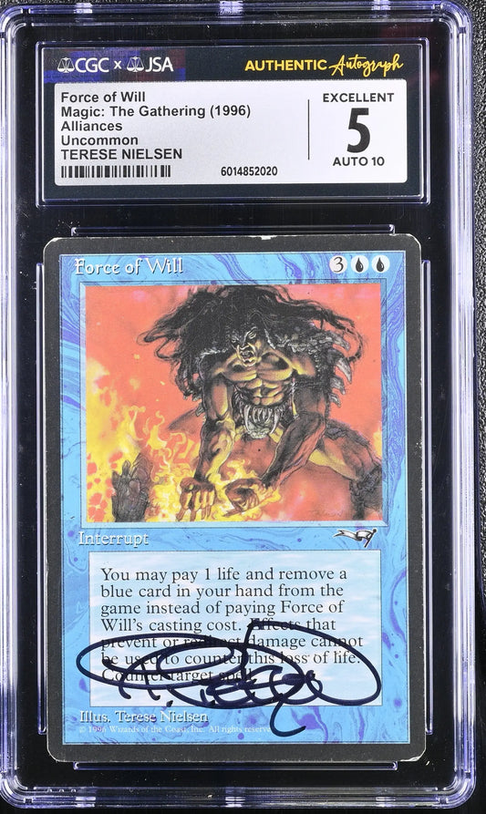 Magic MTG Force of Will [Alliances] CGC 5 Ex JSA Terese Nielsen Autograph - Magic Card Single