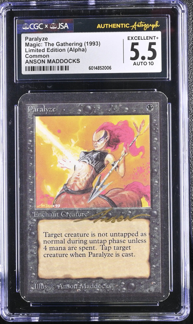 Magic MTG Paralyze [Alpha Edition] CGC 5.5 EX+ JSA Anson Maddocks Autograph - Magic Card Single