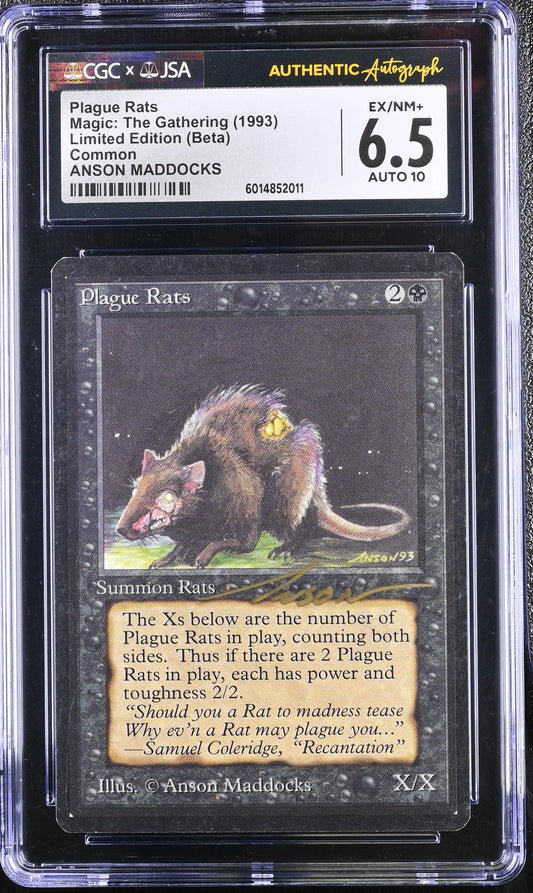 Magic MTG Plague Rats [Beta Edition] Graded CGC 6.5 Ex/NM+ JSA Anson Maddocks Autograph - Magic Card Single