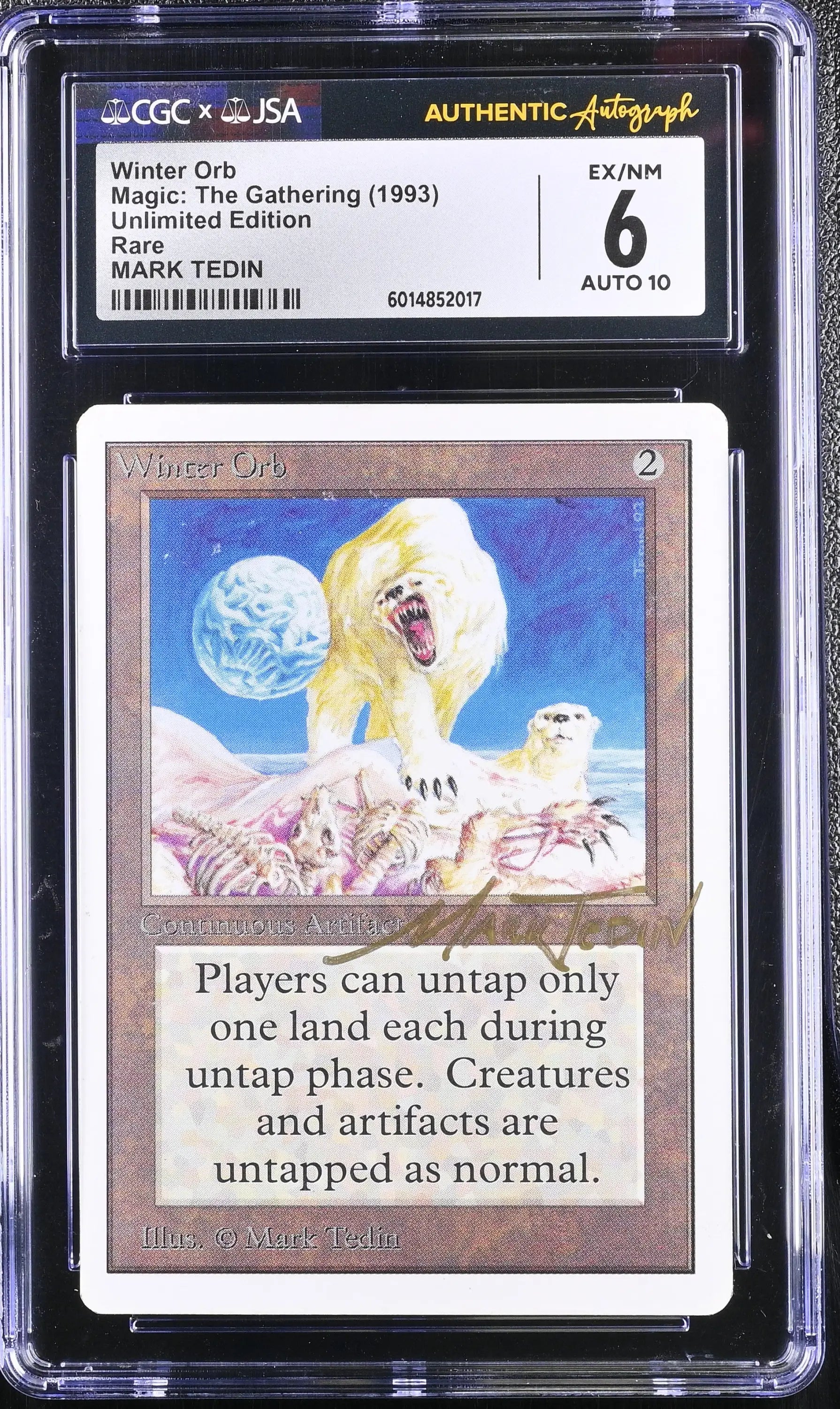 Magic MTG Winter Orb [Unlimited Edition] CGC 6 Ex/NM JSA Mark Tedin Autograph - Magic Card Single