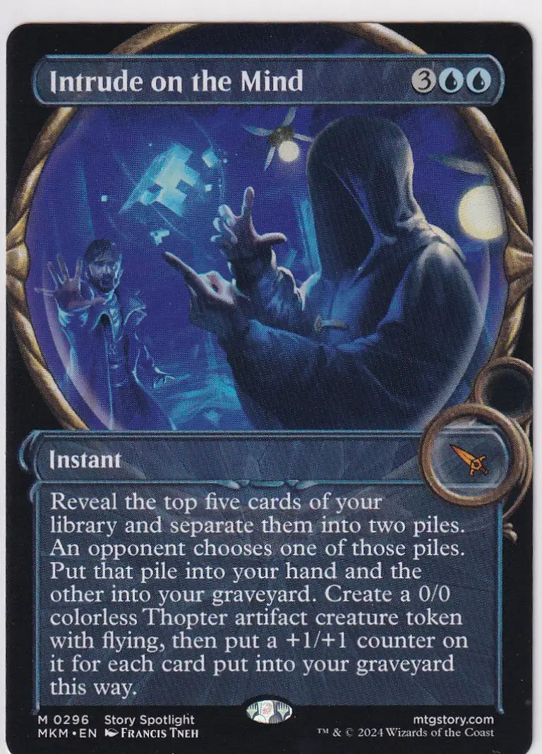 Magic: The Gathering trading card of a hooded figure at Karlov Manor, Magic Murders theme