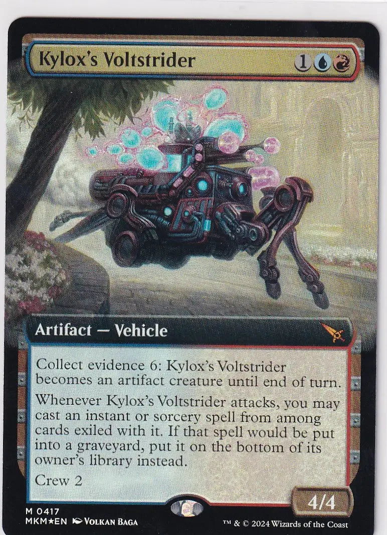Mechanical horse-like vehicle with glowing blue energy from Magic Murders at Karlov Manor