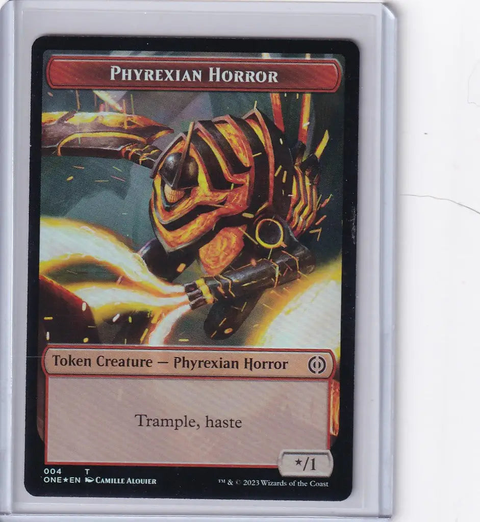 Magic Phyrexia card featuring a Phyrexian Horror creature token with trample and haste