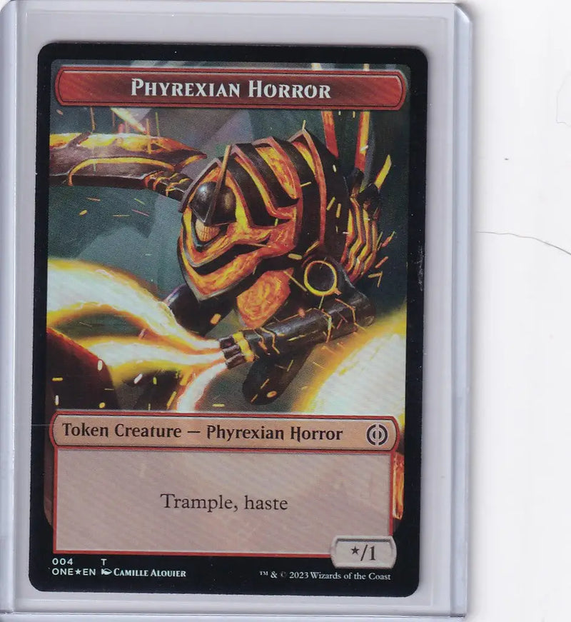 Magic Phyrexia card featuring a Phyrexian Horror creature token with trample and haste