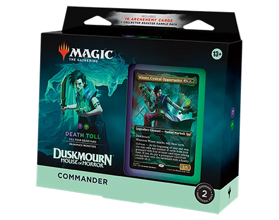 Magic: The Gathering Duskmourn House of Horror Death Toll Commander Deck box in green and black