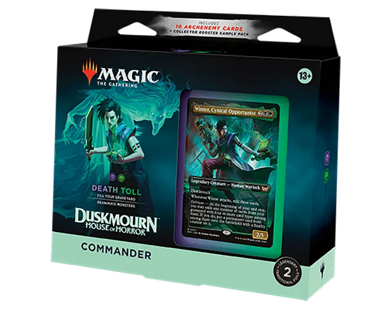 Magic: The Gathering Duskmourn House of Horror Death Toll Commander Deck box in green and black