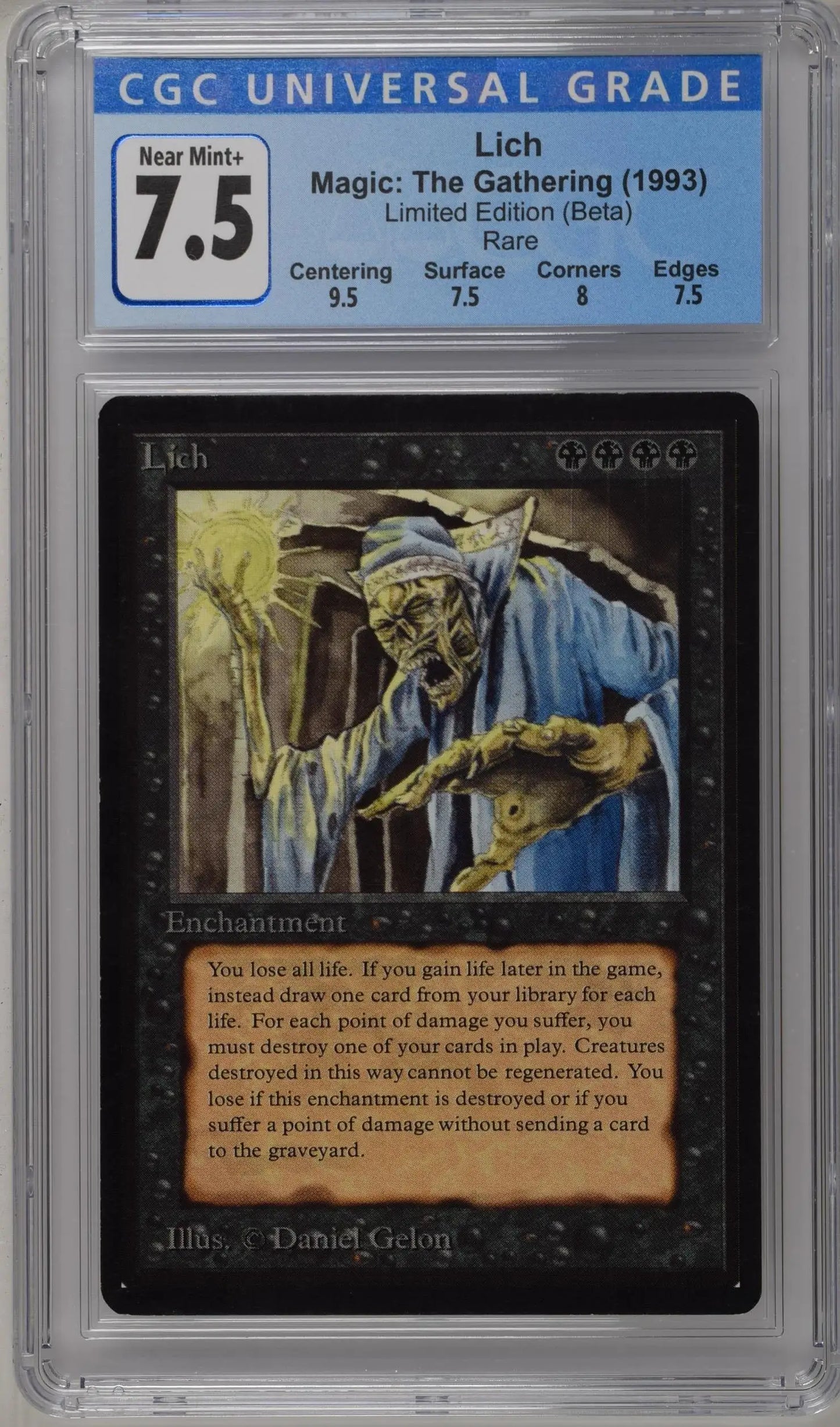 Magic: the Gathering MTG Lich [Beta Edition] Graded CGC 7.5 Near Mint+ - Magic Card Single