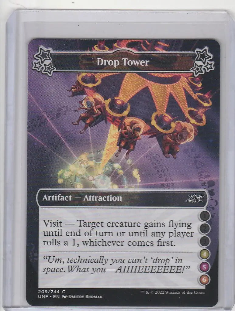 Magic The Gathering Unfinity Drop Tower card artwork of figures falling through a fiery portal