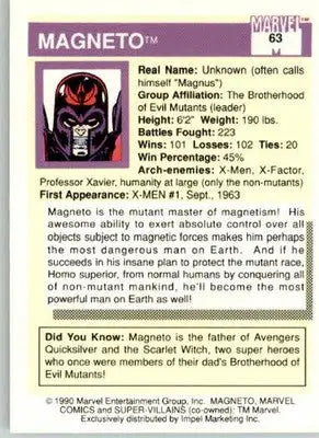 Magneto - 1990 Impel Marvel Universe - #63 - Non_sport - Non-Sports Card Single