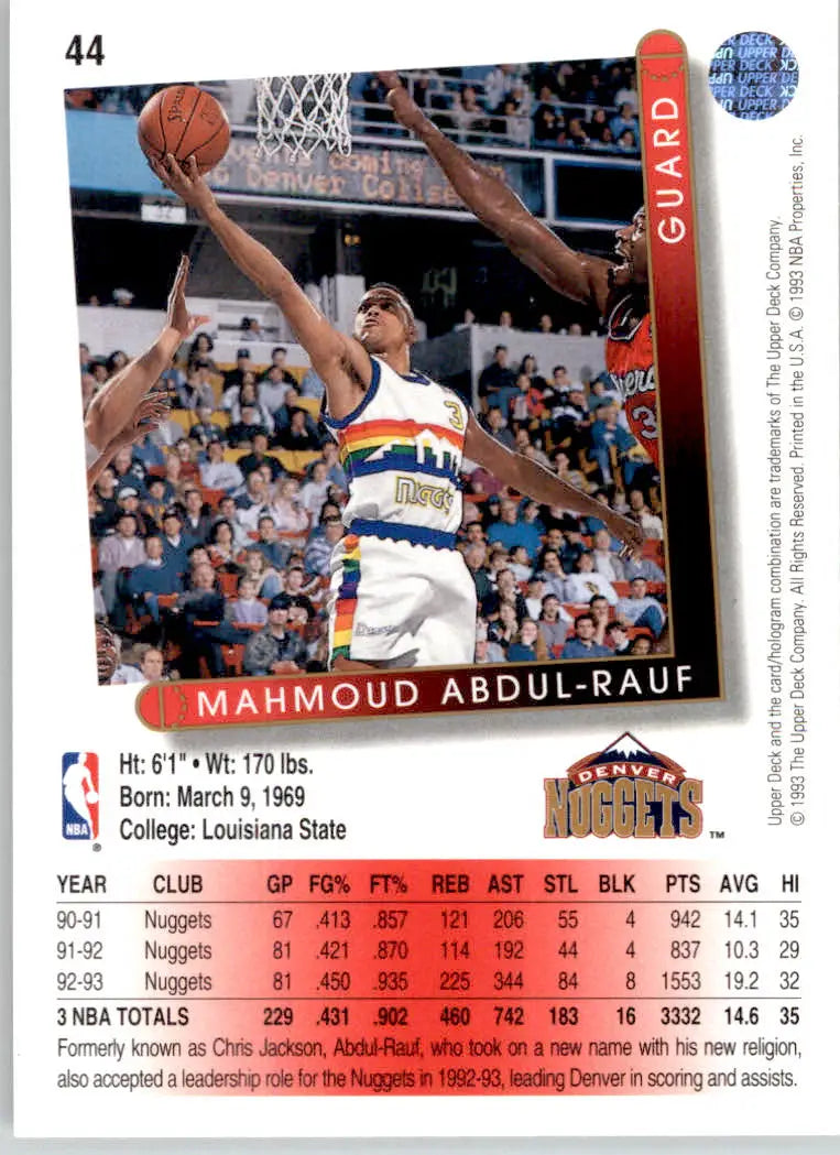 Mahmoud Abdul-Rauf - 1993-94 Upper Deck - #44 - Basketball - Basketball Card Single