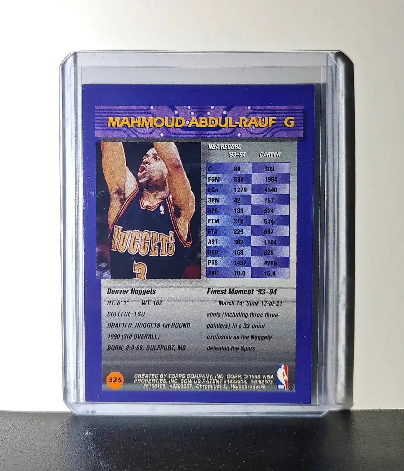 Mahmoud Abdul-Rauf 1994-95 Topps Finest #325 Card - Basketball Card Single