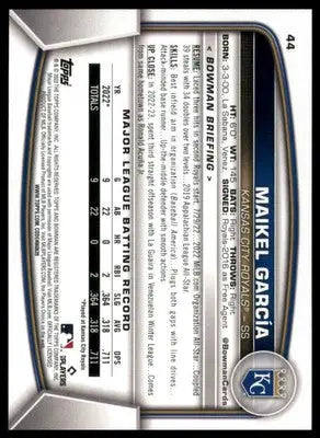 Maikel Garcia Rookie 2023 Bowman #44 Kansas City Royals - Baseball Card Single