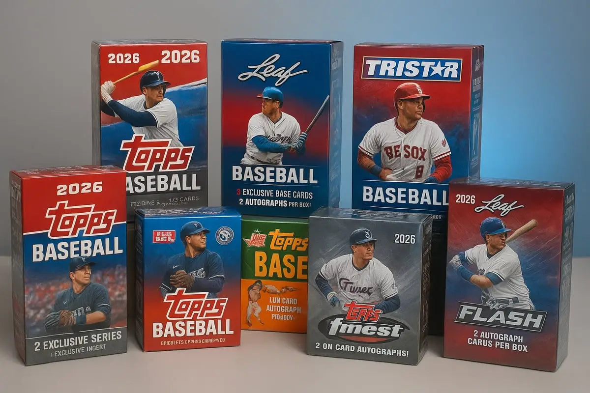 Topps, Leaf, and Tristar baseball box cards collection for 2026
