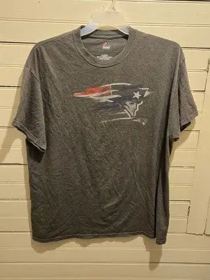 Majestic New England Patriots Shirt Mens XL Gray Short Sleeve Faded Logo - Apparel