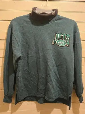 Majestic NFL Jets Vintage Sweatshirt Mens M Green Pullover Turtleneck Logo Patch - Apparel