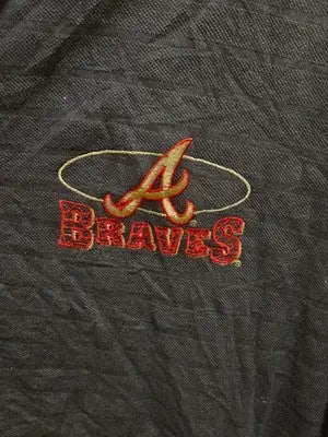 Majestic Polo Shirt Mens XL Atlanta Braves Navy 100% Cotton Vintage Embroidered - Apparel