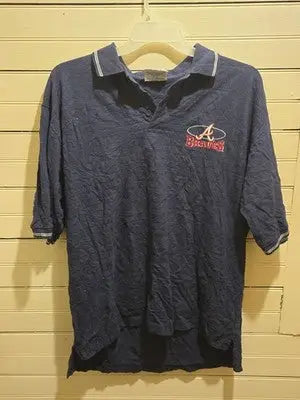 Majestic Polo Shirt Mens XL Atlanta Braves Navy 100% Cotton Vintage Embroidered - Apparel