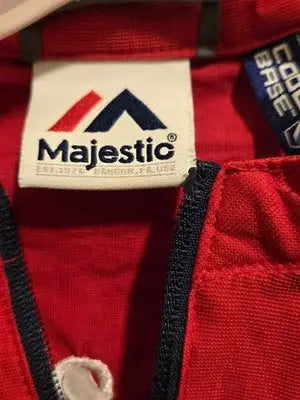 Majestic Pullover Windbreaker Mens S16 Red Embroidered Logo Half Zip Lightweight - Apparel