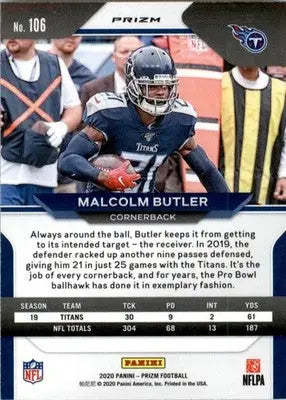 Malcolm Butler - 2020 Panini Prizm - #106 - Prizm Lazer Football - Football Card Single