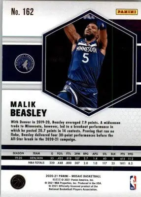 Malik Beasley - 2020-21 Panini Mosaic - #162 - Basketball - Basketball Card Single