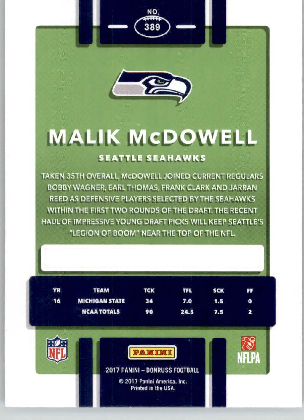 Malik McDowell - 2017 Donruss - #389 - RC Football