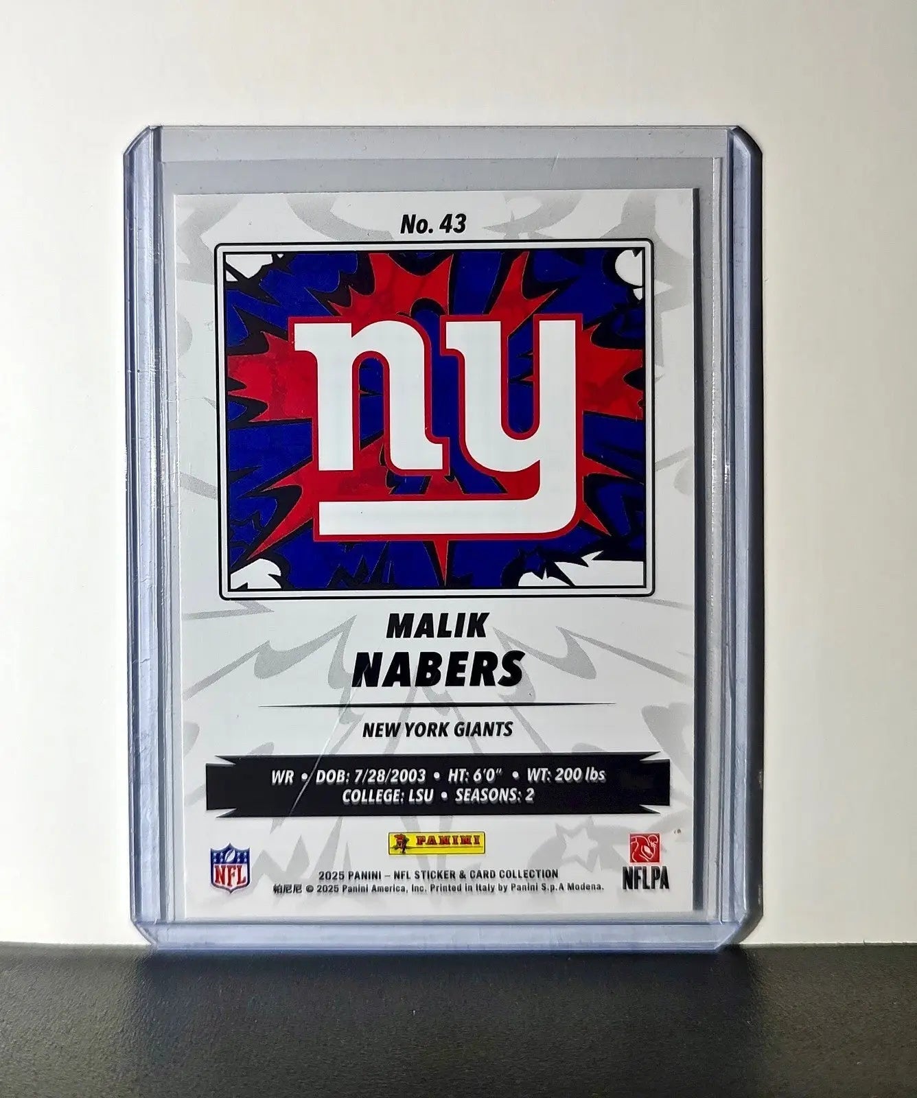 Malik Nabers 2025 Panini NFL #43 Sticker Card New York Giants