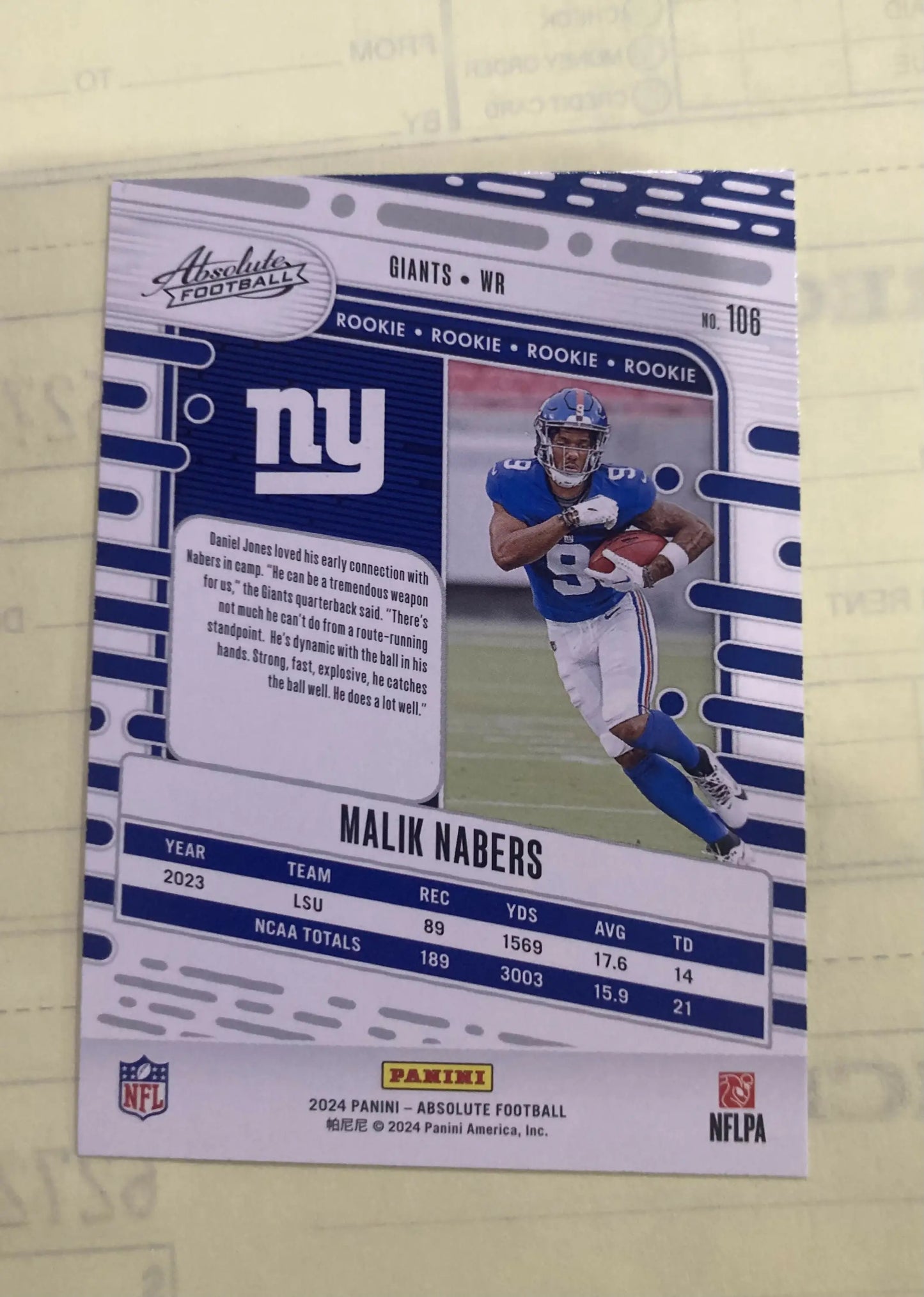 Malik Nabers RC green trading card showcasing the rising football star Malik Nabers
