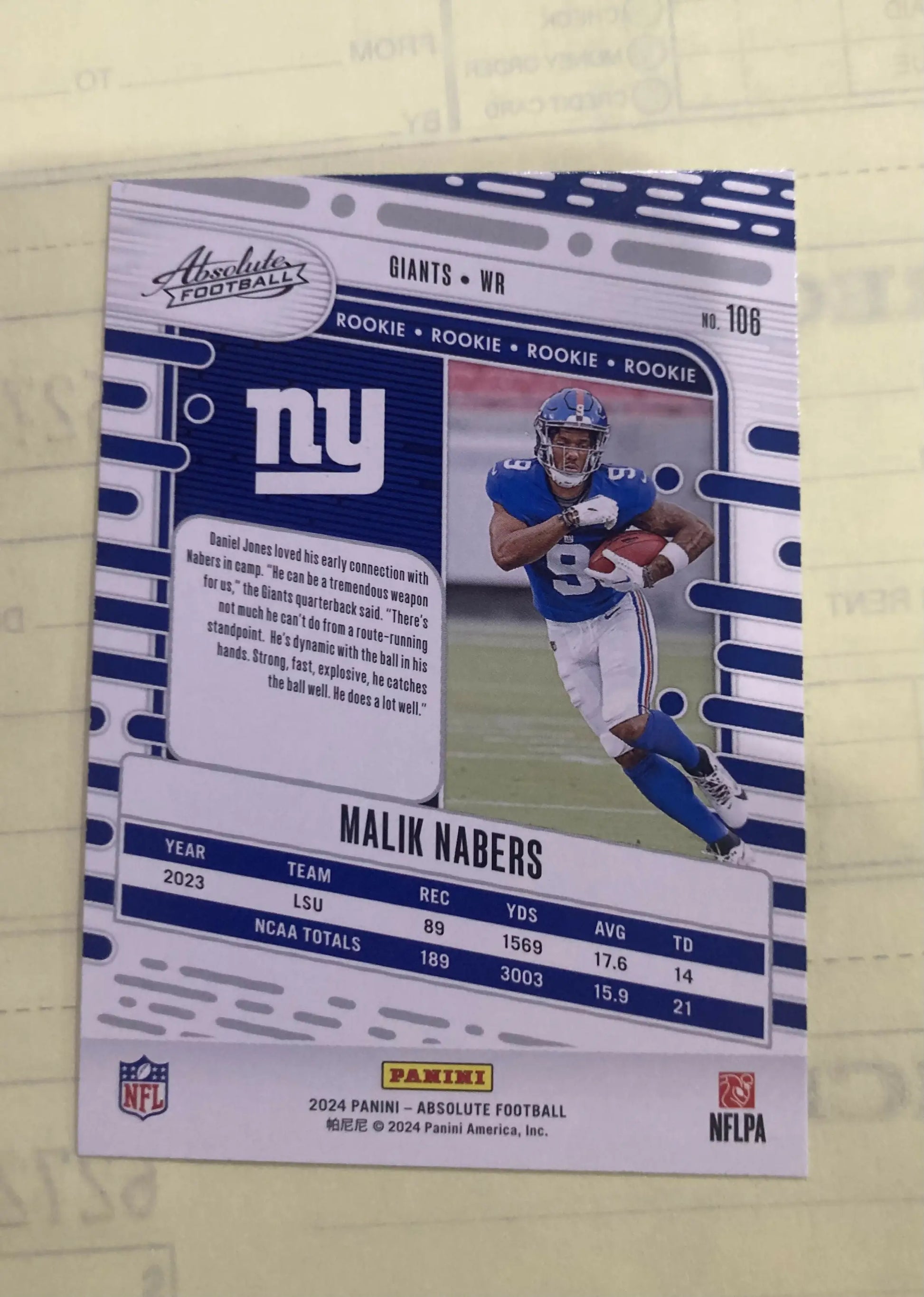 Malik Nabers RC green trading card showcasing the rising football star Malik Nabers