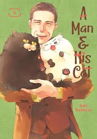 Manga cover of Man And His Cat Graphic Novel Volume 05 with a man holding two cats