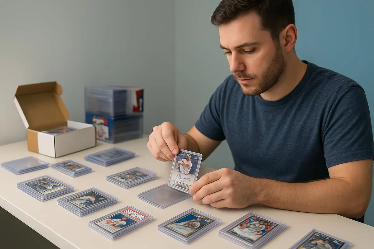 Man holding autographed jersey baseball card in vibrant colors