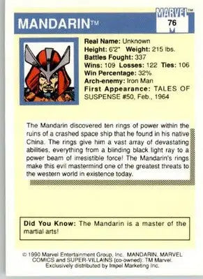 Mandarin - 1990 Impel Marvel Universe - #76 - Non_sport - Non-Sports Card Single
