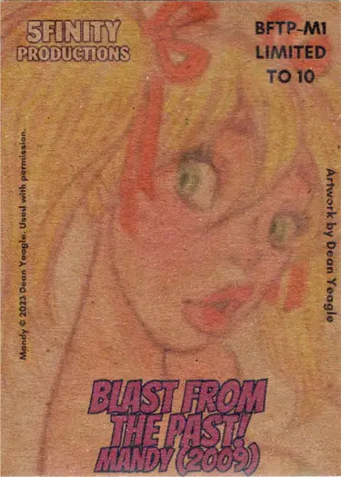 Vintage promo card featuring anime-inspired blonde character by Dean Yeagle from 2009