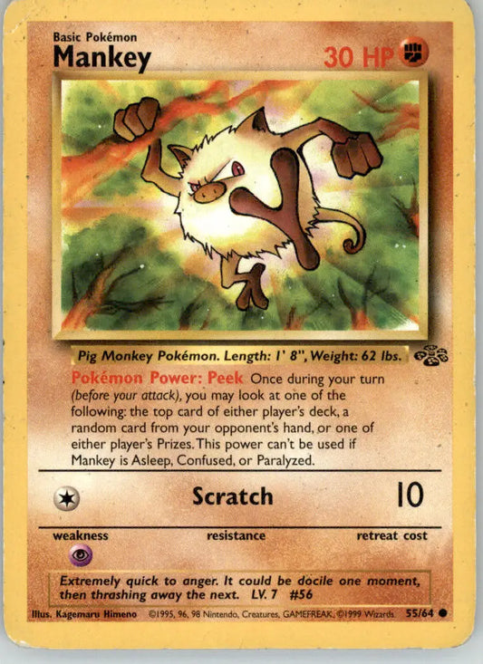 Mankey - Jungle - 55/64 - Unlimited HP Pokemon - Pokémon Card Single