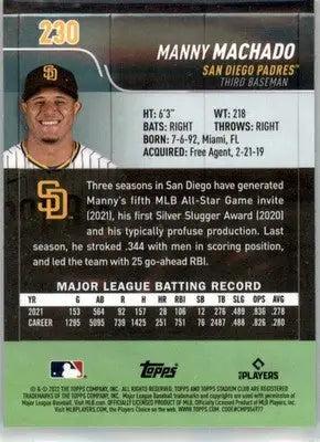 Manny Machado - 2022 Stadium Club Chrome - #230 - Baseball - Baseball Card Single